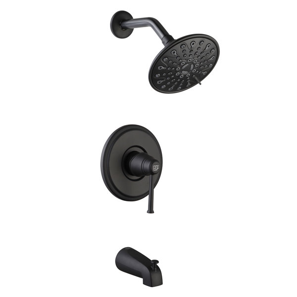 POP Sanitaryware Matte Black Shower Faucet Set With Tub Spout, Tub And